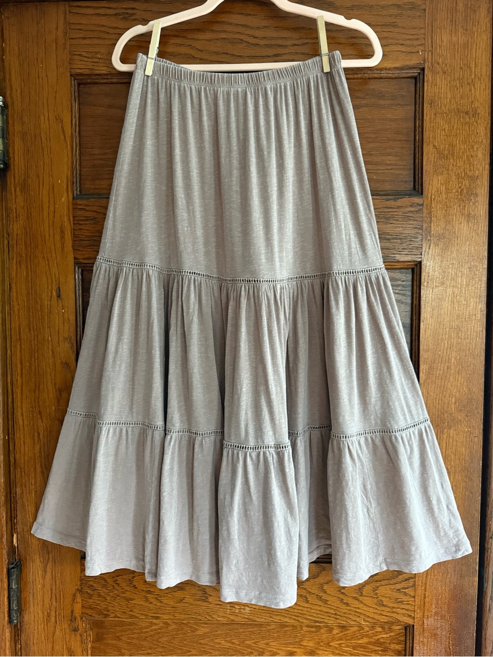 SUNDRY Tiered Midi Skirt High Rise Elastic Waist Tan Boho Hippie Y2K M